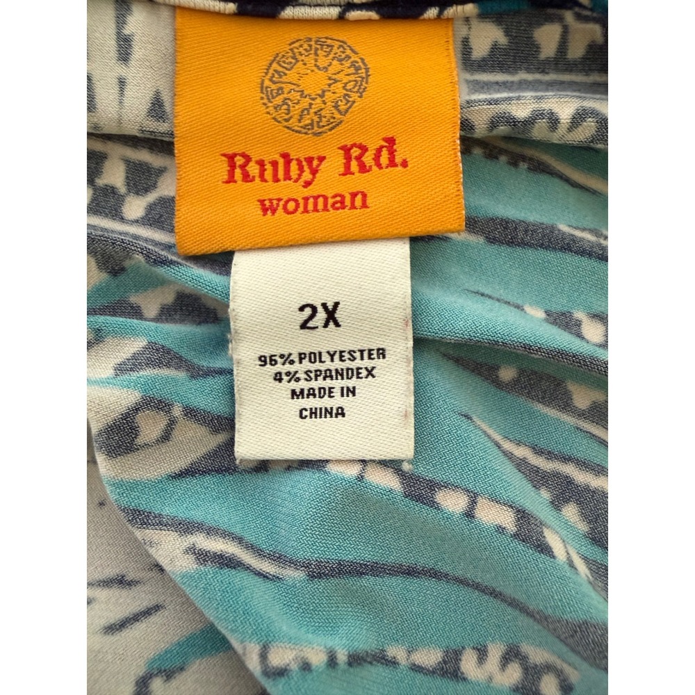 Ruby Rd. Tunic Top Women 2X Multicolor Excellent Tropical Palm O-Ring 3/4 Sleeve - Picture 5 of 6